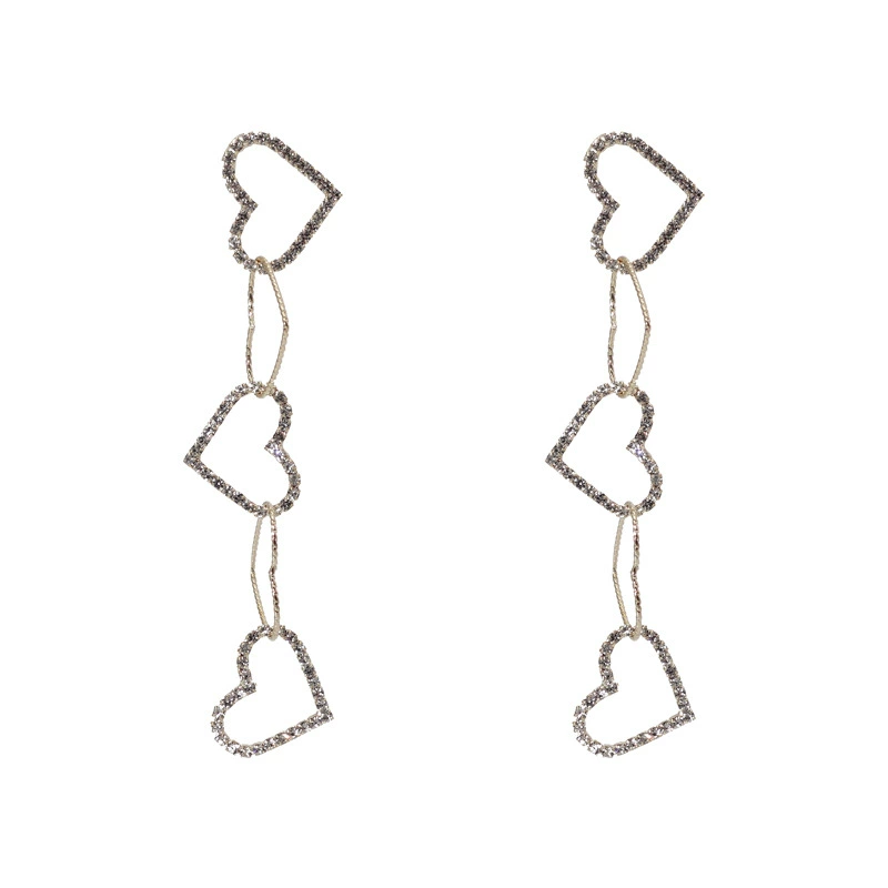 INS2178-D.Rosse Unique Vintage Gold Long Interlocking Heart Drop Dangle Earrings Hypoallergenic Stud Earrings With Crystal for Women Statement