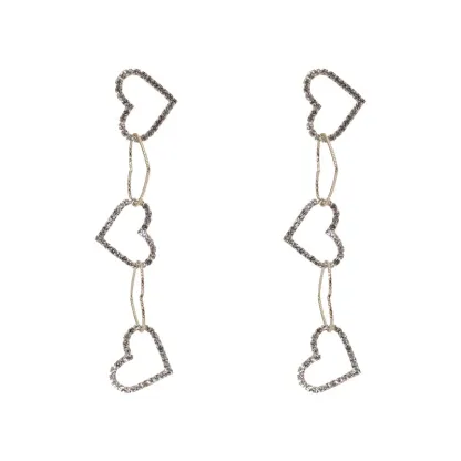 INS2178-D.Rosse Unique Vintage Gold Long Interlocking Heart Drop Dangle Earrings Hypoallergenic Stud Earrings With Crystal for Women Statement