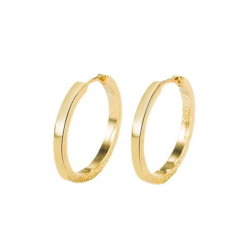 INS2061-14K Yellow Or White Gold Plain Flat Design Huggie Hoop Earrings