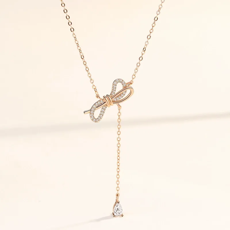 INS3121-Bow Necklace for Women Gold Silver Bow Necklace Fashion Bow Pendant Necklace Bow Necklace Jewelry Perfect jewelry for Women