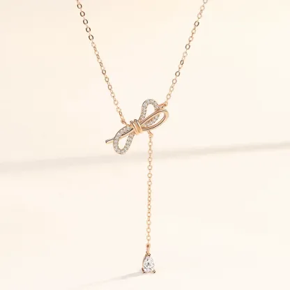 INS3121-Bow Necklace for Women Gold Silver Bow Necklace Fashion Bow Pendant Necklace Bow Necklace Jewelry Perfect jewelry for Women