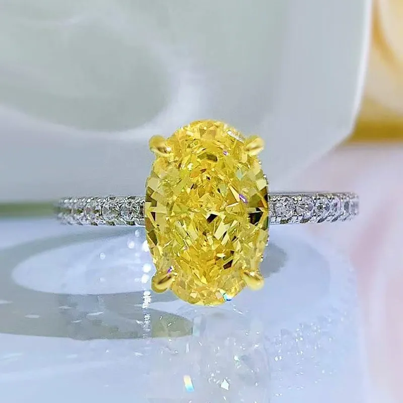 INS1151-3.5CT Yellow/Pink Stone Oval Cut Engagement Ring, S925 Silver Promise Ring for Women