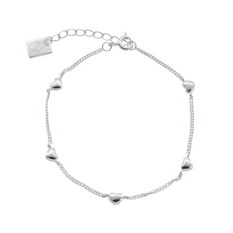 INS4085-Sterling Silver Jewelry - Rhodium Plated with 925 Stamp - Multi Heart Charm Anklet - Foot Jewelry Stylish Beautifully Designed - 9" long + 1" extender