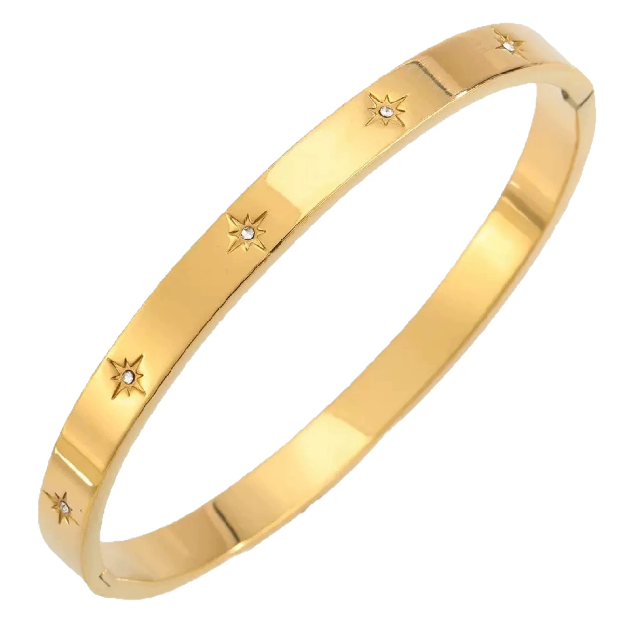 INS4033-Pierced Owl Stainless Steel Crystal North Star Bangle Cuff Bracelet