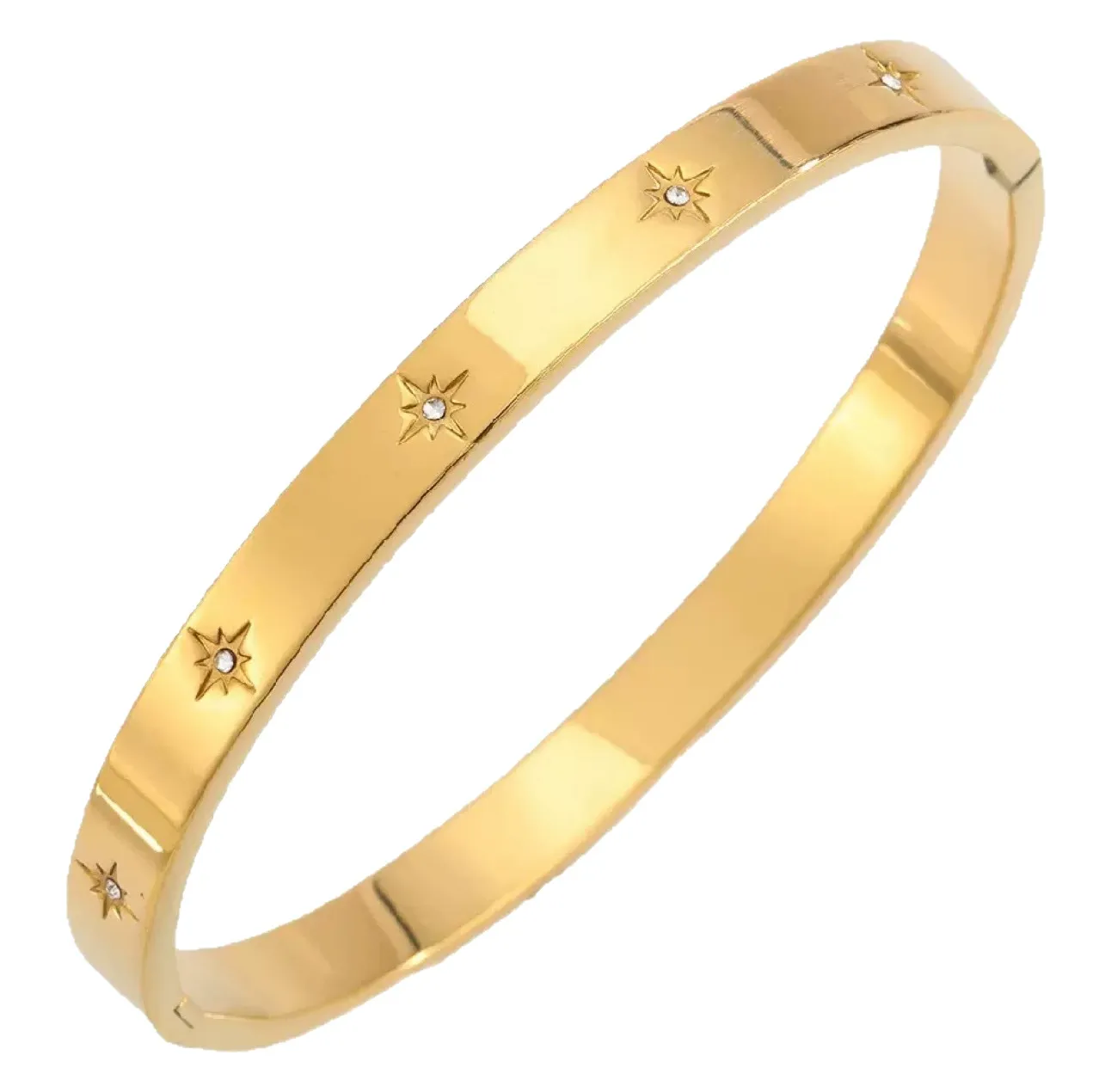 INS4033-Pierced Owl Stainless Steel Crystal North Star Bangle Cuff Bracelet