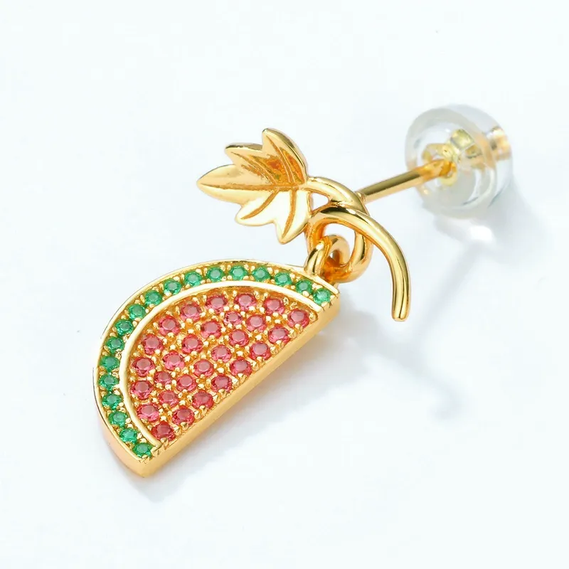 INS2342-Colorful Strawberry Watermelon Banana Grape Fruit Earrings Gold Plated Funny Charm Enamel Summer Tropical Fruits Sweet Food Small Huggie Hoop Earrings for Women Beach Holiday Trendy Jewelry Gifts