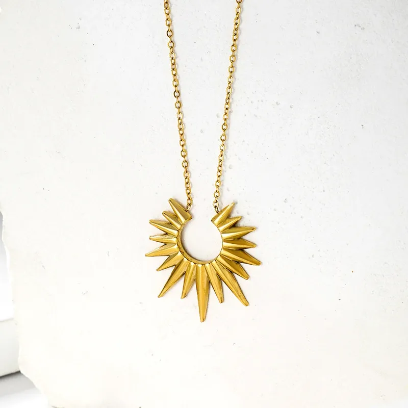 INS3015-18K Gold Plated Sun Pendant Necklace - Titanium Steel Base, Tarot-Inspired for Daily Wear, Adjustable Chain for Women, Ideal Gift
