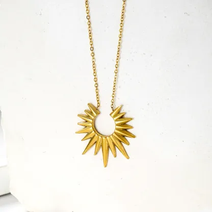 INS3015-18K Gold Plated Sun Pendant Necklace - Titanium Steel Base, Tarot-Inspired for Daily Wear, Adjustable Chain for Women, Ideal Gift