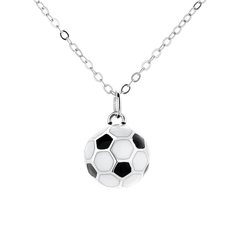 INS3081-Soccer Ball Pendant Necklace 925 Sterling Silver for Women Fashion Round Ball Charm Necklace Football Sport Choker Necklaces Trendy Sport Fan Jewelry