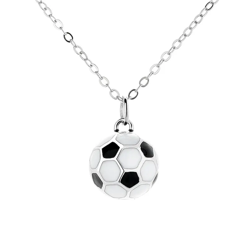INS3081-Soccer Ball Pendant Necklace 925 Sterling Silver for Women Fashion Round Ball Charm Necklace Football Sport Choker Necklaces Trendy Sport Fan Jewelry