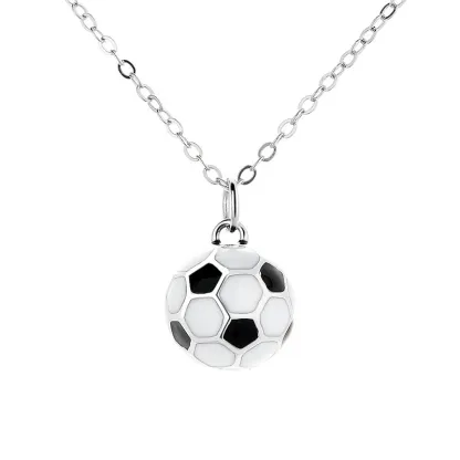 INS3081-Soccer Ball Pendant Necklace 925 Sterling Silver for Women Fashion Round Ball Charm Necklace Football Sport Choker Necklaces Trendy Sport Fan Jewelry