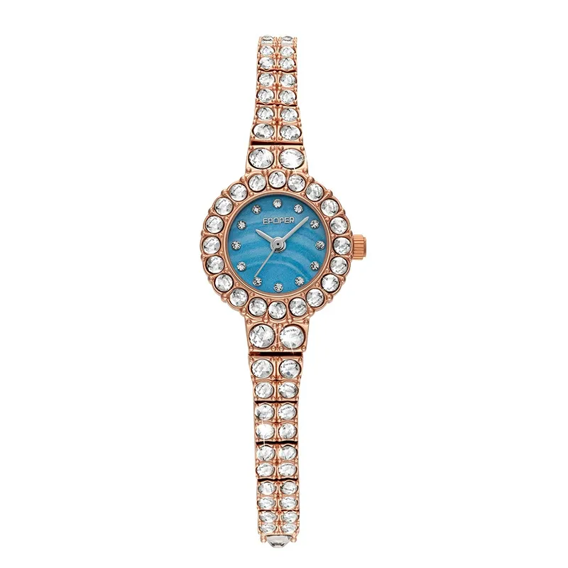 W-2038-Gullor King Girl Royal Rose Gold Bracelet Watch Women Full Crystal Diamonds for Ladies Quartz- Pink Dial