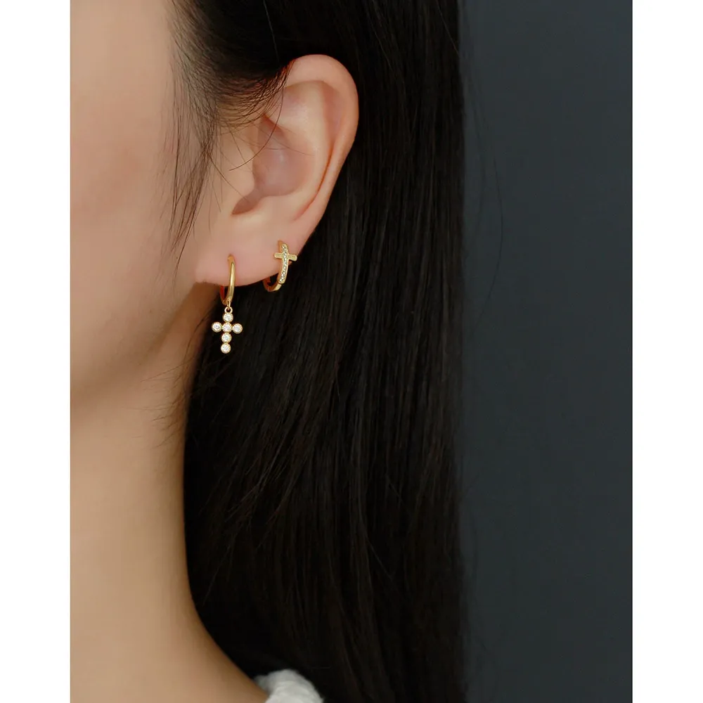 INS2019-GELIN Mini Diamond Cross Hoop Earrings in 14k Solid Gold