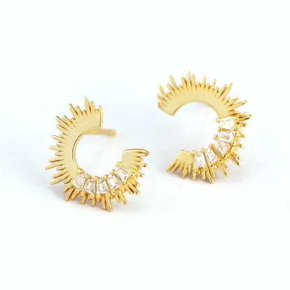 INS2238-Two Tone Small Hoop Huggie Earrings, Gold&Sliver Earrings|Sun Hoop Earrings|Star Cross Dangle with CZ|Square Shell Drop Stud Earrings|14K&18K Gold-Plated Earrings Jewelry Women Birthday Gifts