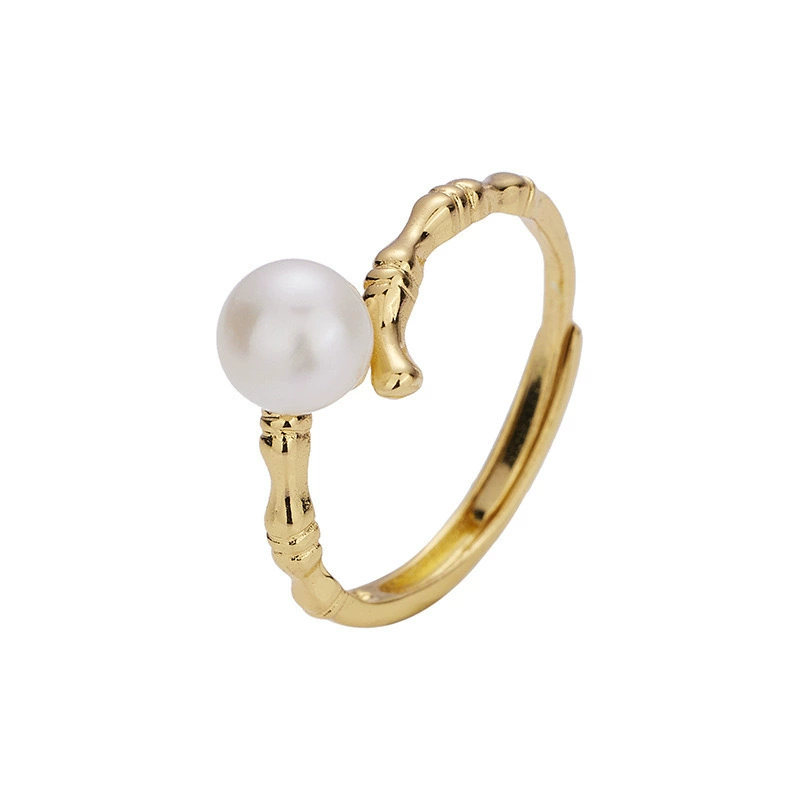 INS1271-la luen Real Pearl Ring,Natural Freshwater Adjustable Open Pearl Ring Bridesmaid Wedding Bride Handmade Jewelry Gifts for Women Everyday Wear