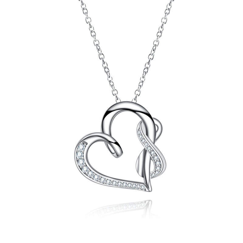 INS3162-AnuClub Moissanite Pendant Heart Necklace D Color VVS1 925 Sterling Silver Love Heart Pendant Infinity Necklace for Women Wife Her with Certificate, 40+2+3cm Extended Chain