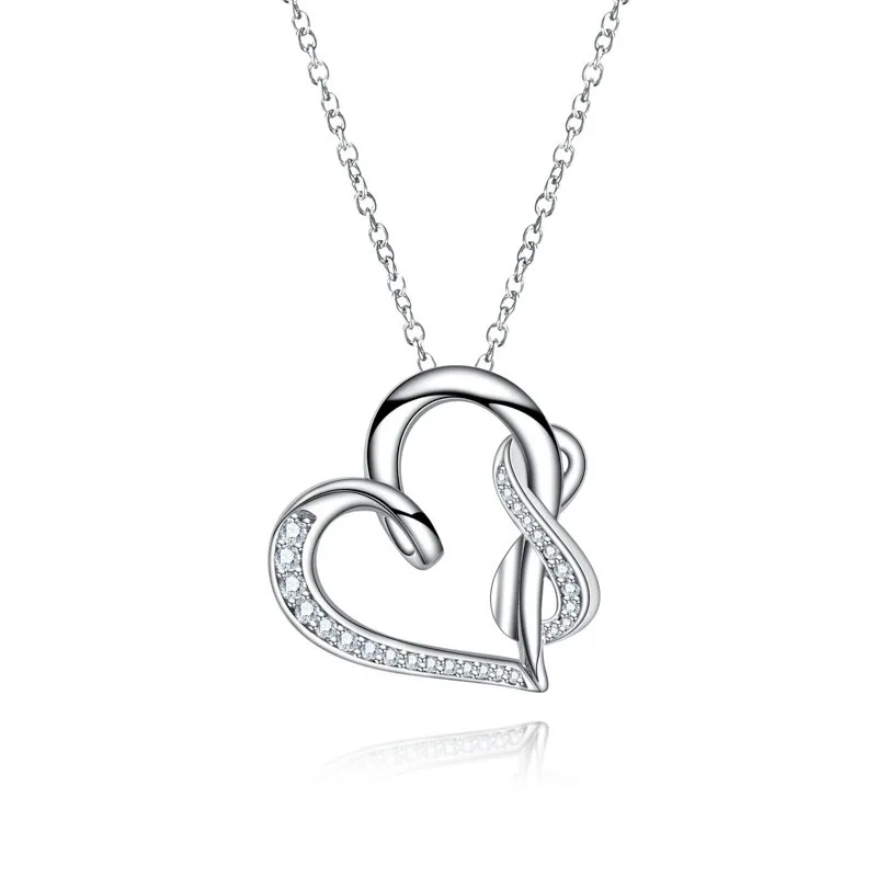 INS3162-AnuClub Moissanite Pendant Heart Necklace D Color VVS1 925 Sterling Silver Love Heart Pendant Infinity Necklace for Women Wife Her with Certificate, 40+2+3cm Extended Chain