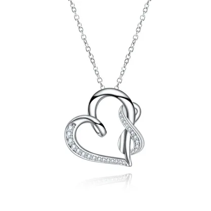 INS3162-AnuClub Moissanite Pendant Heart Necklace D Color VVS1 925 Sterling Silver Love Heart Pendant Infinity Necklace for Women Wife Her with Certificate, 40+2+3cm Extended Chain