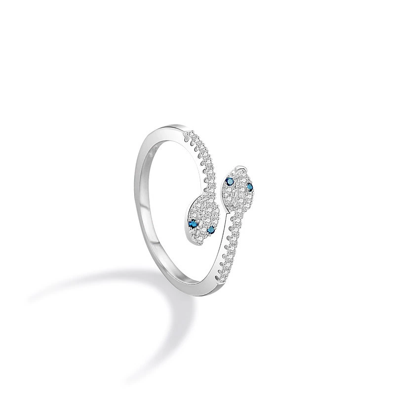 INS1250-LAKSHMI NAVRATNA Snake Ring, 14k Gold Plated, White Diamond and Sapphire Eyes, Wedding Band for Women, Size 4-13