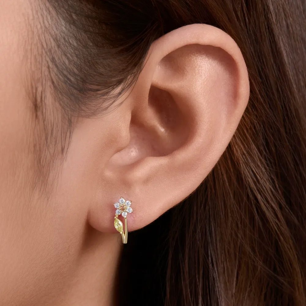 INS2079-Crystal Flower/Daisy/Leaf/Clover 925 Sterling Silver Hoop Earrings Moonstone Daisy Jewelry Birthday Valentine's Day Christmas Gift for Women Girls