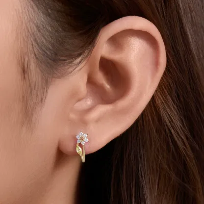 INS2079-Crystal Flower/Daisy/Leaf/Clover 925 Sterling Silver Hoop Earrings Moonstone Daisy Jewelry Birthday Valentine's Day Christmas Gift for Women Girls