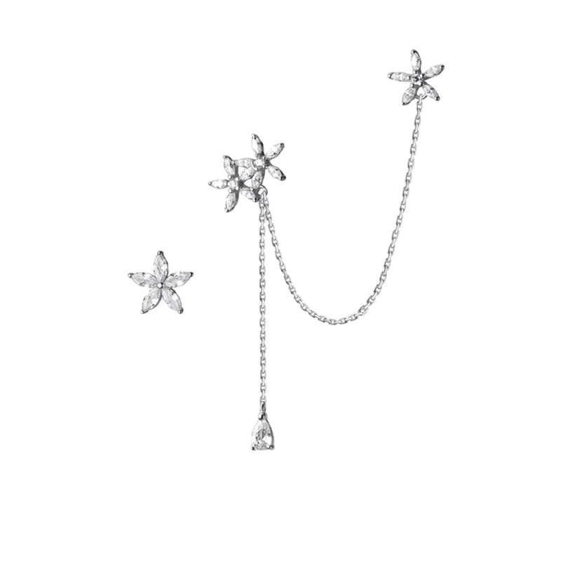 INS2334-Botanical Long Dangle Earrings - Two Ways Flower Threader Earrings