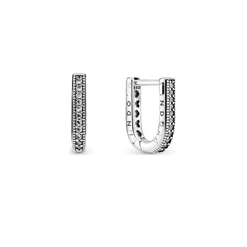 INS2201-Pandora 925 Sterling Silver Pendant Diy New Sterling Silver Clear CZ U-shaped Hoop Earrings for Women Wedding S Original Jewelry Party Gift Ear Brincos pendant
