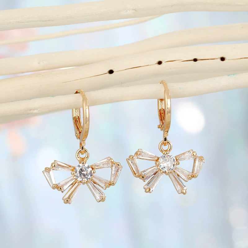 INS2352-Bohemian Crystal Bow Dangle Earrings Gold Cz Paved Bow Drop Earrings Bow Tie Circle Hoop Earrings Small Rhinestone Huggie Earrings Jewelry for Women Gifts