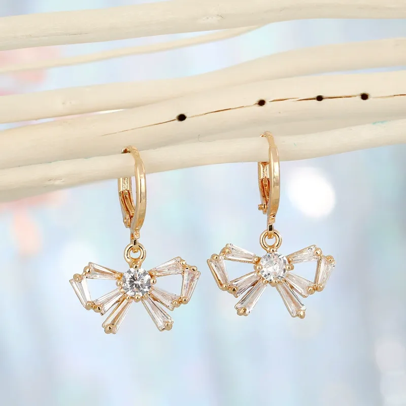 INS2352-Bohemian Crystal Bow Dangle Earrings Gold Cz Paved Bow Drop Earrings Bow Tie Circle Hoop Earrings Small Rhinestone Huggie Earrings Jewelry for Women Gifts
