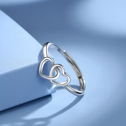 INS1220-LeCalla 925 Sterling Silver Open Love Heart Knot Stackable Rings | Interlocking Double Heart Ring for Women Gift for Her (Ring Size - 7 No.)