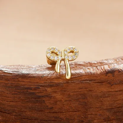 INS2110-20G Bow L-Shaped Nose Rings for Women Small Rhinestone Bowknot Nose Studs Rings Nostril Nose Studs Dainty Piercing Jewelry