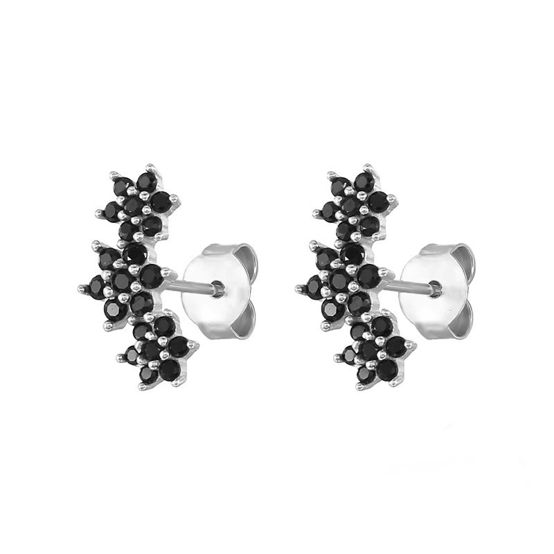 INS2101-Reffeer Solid 925 Sterling Silver CZ Flower Stud Earrings for Women Teens Black Flower Stud Earrings Spring Cartilage Helix Earrings