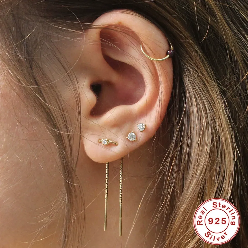 INS2105-TANGPOET Sun Moon Star Threader Earrings for Women 925 Sterling Silver Synthetic Opal Long Chain Thread Earrings Hypoallergenic Celestial Jewelry Gifts for Birthday Mother's Day Christmas