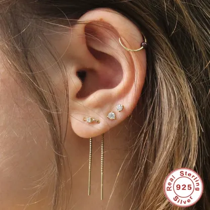 INS2105-TANGPOET Sun Moon Star Threader Earrings for Women 925 Sterling Silver Synthetic Opal Long Chain Thread Earrings Hypoallergenic Celestial Jewelry Gifts for Birthday Mother's Day Christmas