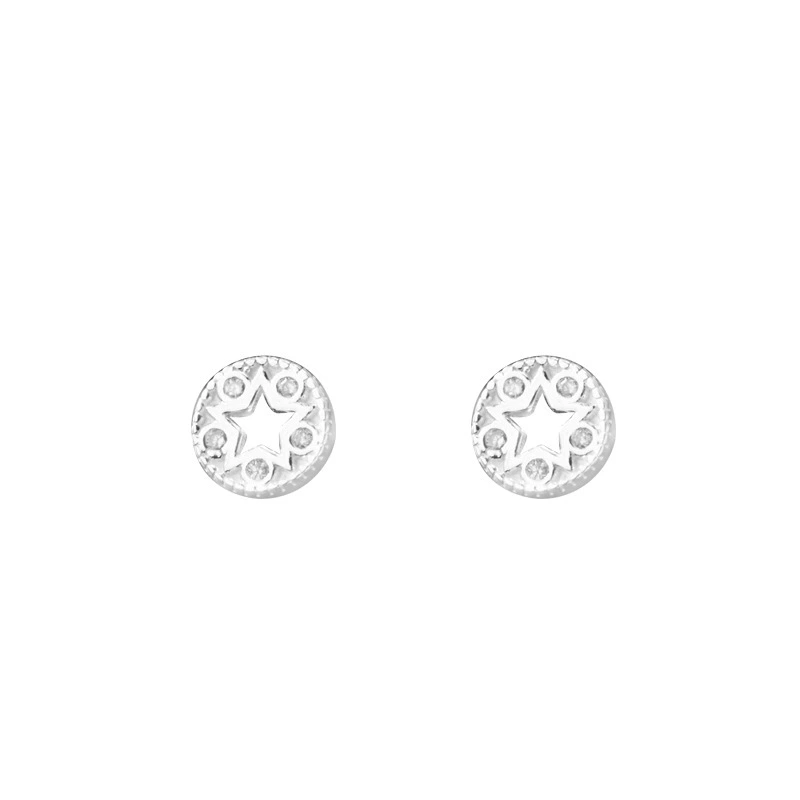 INS2231-Compass Star Stud Earrings for Women – 8-Point Geometric Circle Design, Micro-Pavé CZ, Hypoallergenic Fashion Jewelry with Silver Posts