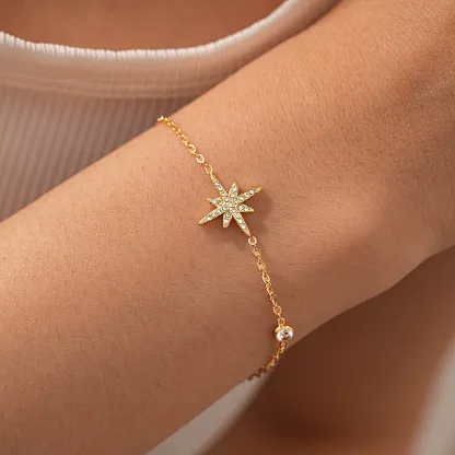 INS4087-namana North Star Bracelet with Cubic Zirconia Stones, Stone Studded Silver, Gold or Rose Gold Bracelets for Women, Star Jewelry for Women, Lucky Star Adjustable Bracelet with Gift Box