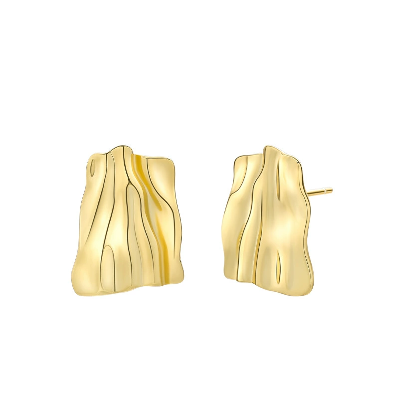 INS2202-Geometric Rectangle Gold Plated Stud Earrings Irregular Hammered Chunky Statement Square Earrings for Women Trendy