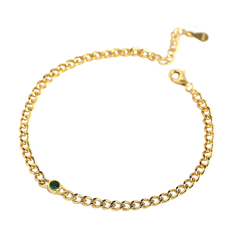 INS4041-14K Gold Bracelet with Oval Cut Emerald & Moissanite, Classic Green Stone Accessory, Timeless Elegance for Special Occasions