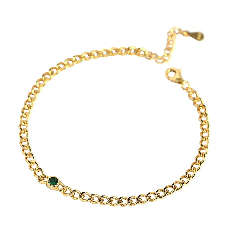 INS4041-14K Gold Bracelet with Oval Cut Emerald & Moissanite, Classic Green Stone Accessory, Timeless Elegance for Special Occasions