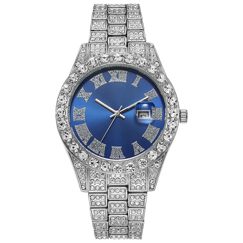 W-1005-Hip Hop Watches for Men Iced-Out Bling Diamond Luxury Quartz Watches with Date-Men