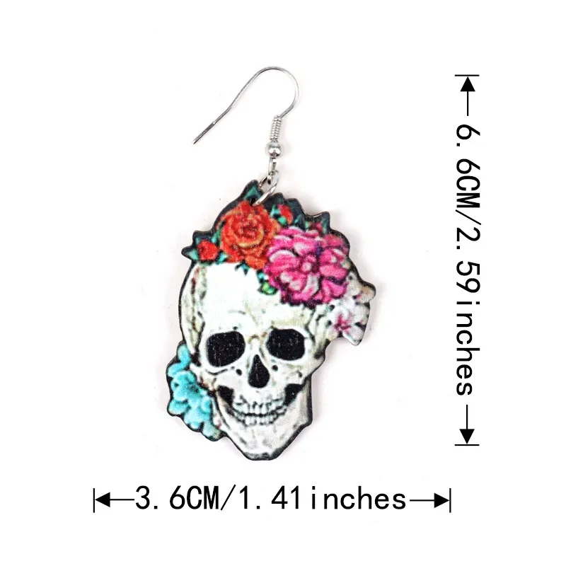INS2022-12 Pairs Day of The Dead Earrings Halloween Sugar Skull Golf Earrings Dangle Acrylic Sport Jewelry Decor Skull Gifts for Women (Novel Style)