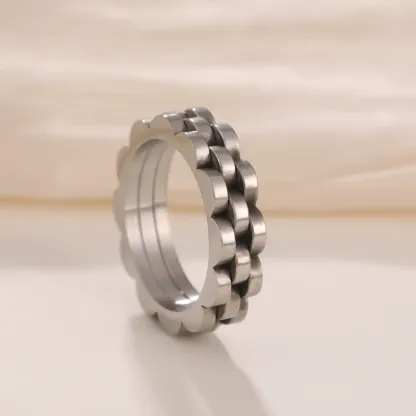 INS1060-18K Gold Plated Belt Chain Ring, Gold Rings for Women, Stacking Rings, Gold Band Minimalist Style