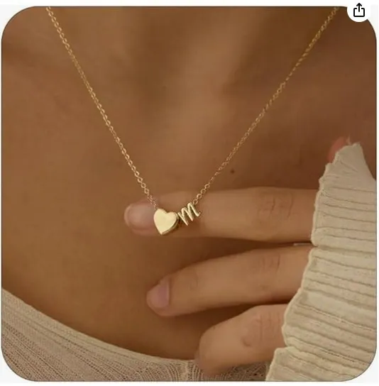 INS3140-Turandoss Heart Initial Necklace for Women Teen Girls - 18K Gold Plated Letter A-Z Pendant Necklace Dainty Heart Necklaces Tiny Initial Necklaces Birthday Gifts for Women Jewelry