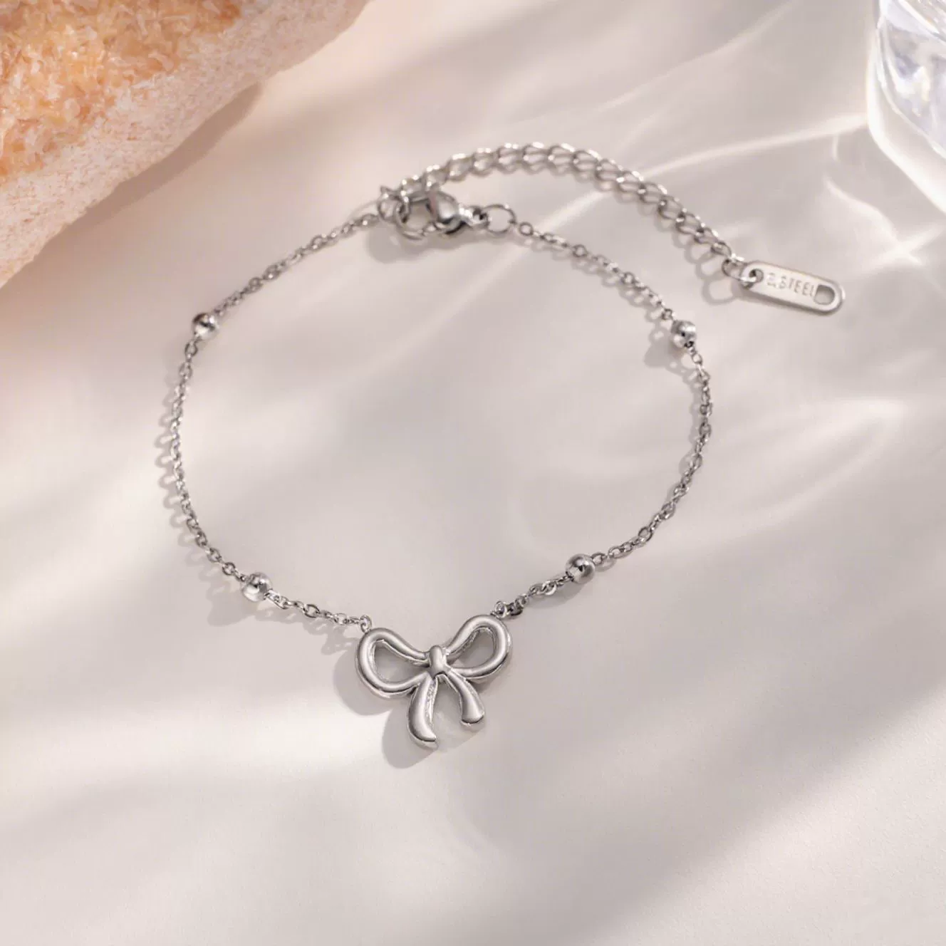 INS4007-Bow Bracelet for Women Cute Bowknot Bracelet Dainty Bow Beaded Chain Bracelet for Women Fashion Jewelry
