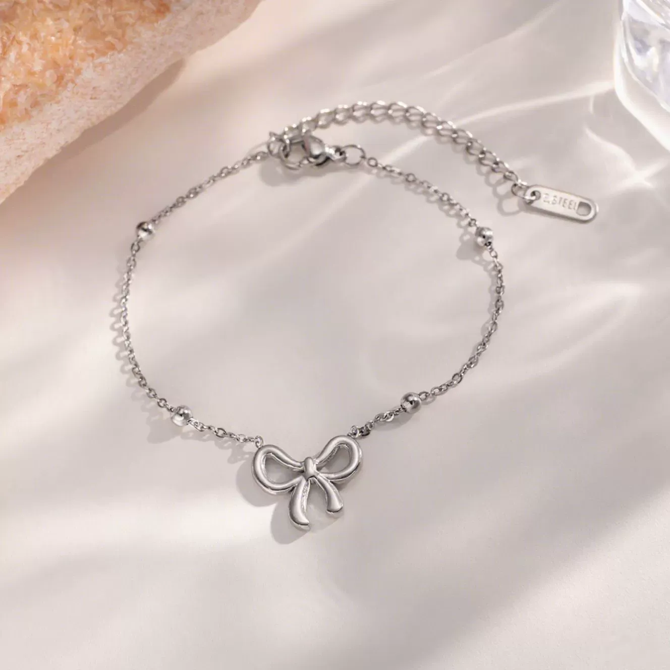 INS4007-Bow Bracelet for Women Cute Bowknot Bracelet Dainty Bow Beaded Chain Bracelet for Women Fashion Jewelry