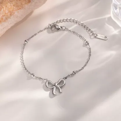 INS4007-Bow Bracelet for Women Cute Bowknot Bracelet Dainty Bow Beaded Chain Bracelet for Women Fashion Jewelry