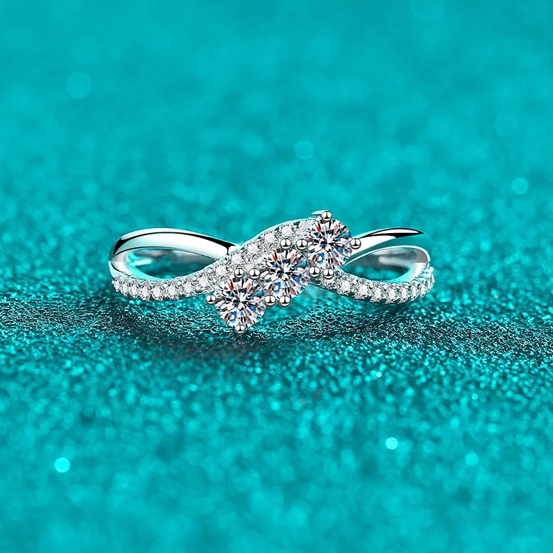 INS1186-Moissanite Twisted Rope Wedding Band for Women's Plated 925 Silver Simulated Diamond Infinite Eternity Stacking Ring for Women Minimalist Jewelry Gift Size 8#