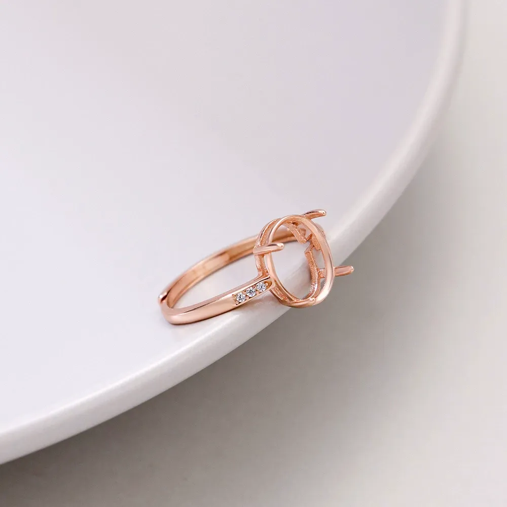 INS1174-BENECREAT 925 Sterling Silver Oval Prong Ring Settings, Platinum Oval Gemstone Prong Ring Cabochon Adjustable Ring Base Blank fit for Jewelry Making Kit Women DIY Crafts