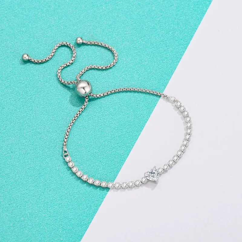 INS4056-14K Gold Heart Cut Diamond Tennis Bracelet | 0.5 Carat VVS2, Adjustable | Romantic Symbolic Gift for Her