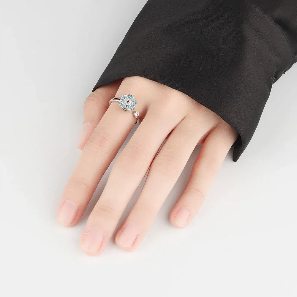 INS1203-Cubic Zirconia Blue Turkish Evil Eye Remote Fidget Spinner Anxiety Rings for Women Girls Dainty Stress Relief Adjustable Open Size Lucky Daughter Girlfriend Knuckle Rings